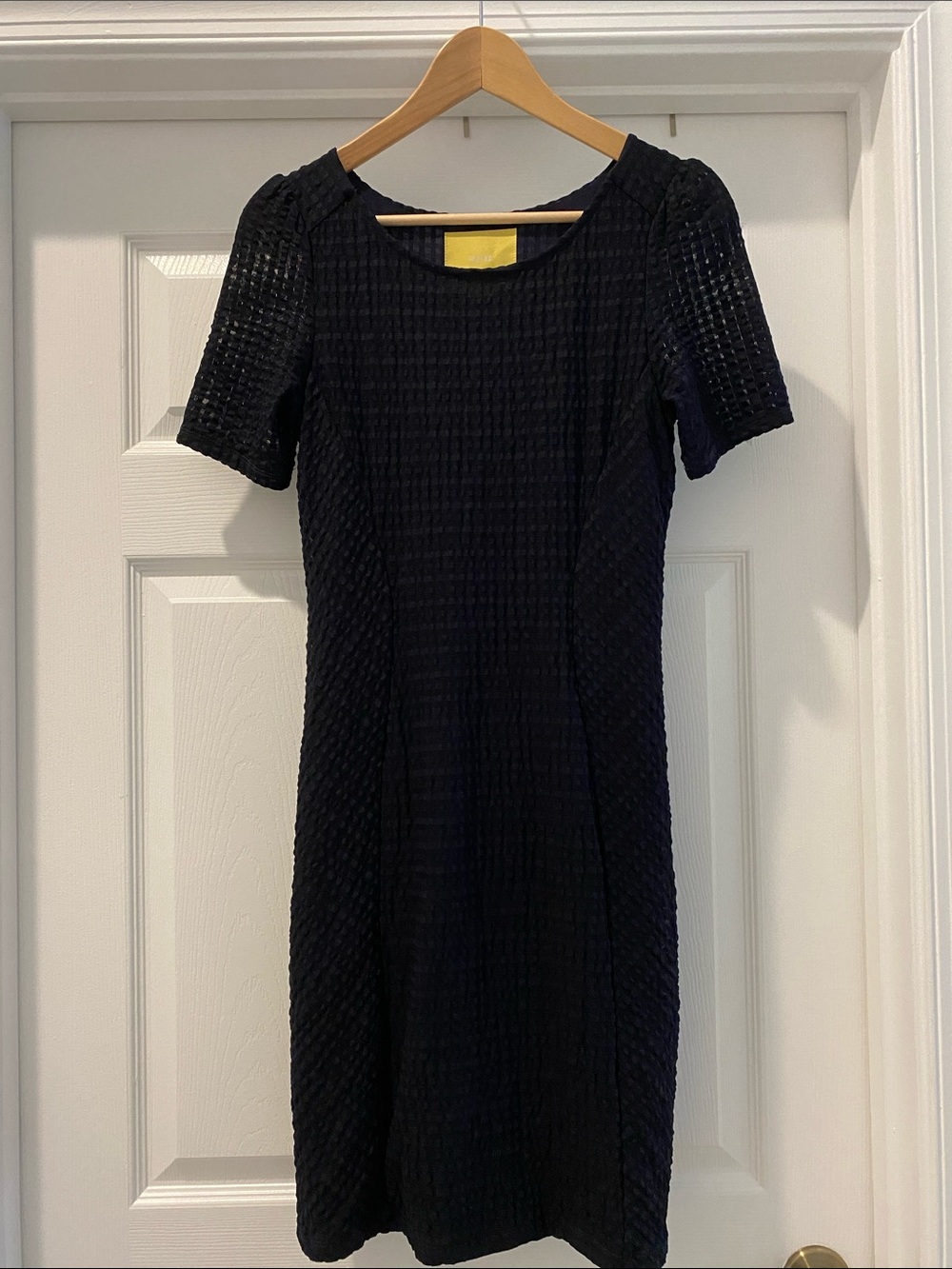 Maeve Navy Textured Short-Sleeve Midi Dress